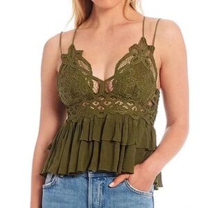 Free People Adella Olive Sparrow Green Lace Cami